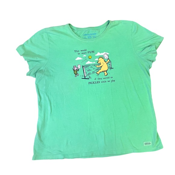 Life is Good Women's T-Shirt XXL Green Winnie the Pooh Pickleball Tee Cotton - Picture 1 of 10